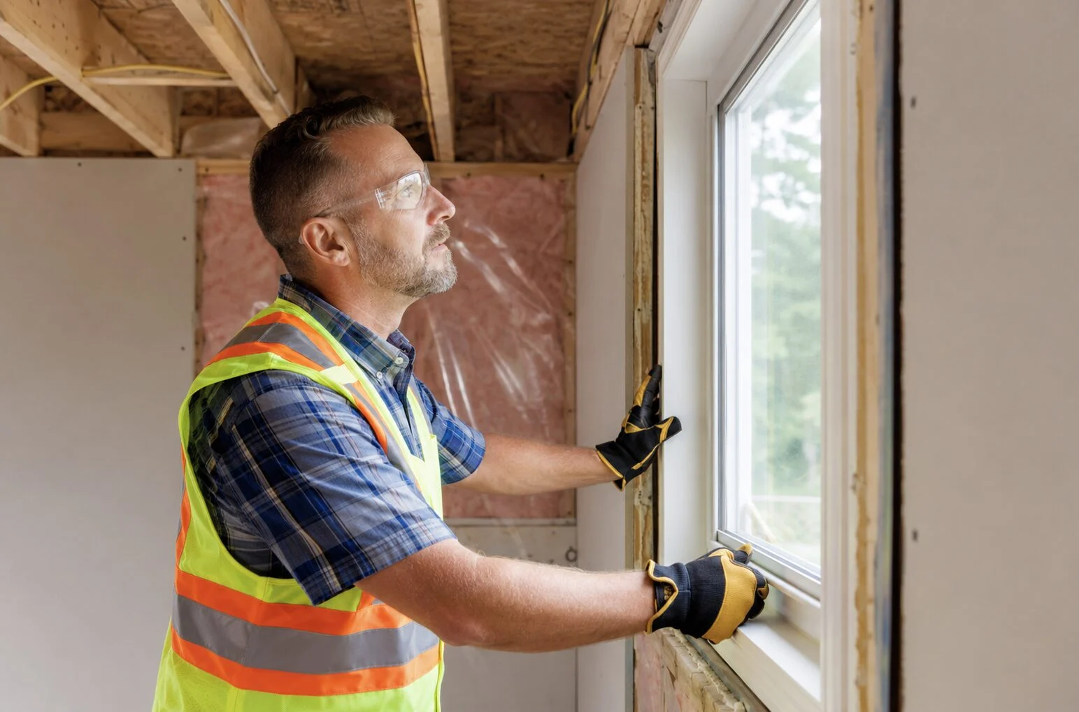 Man inspecting house