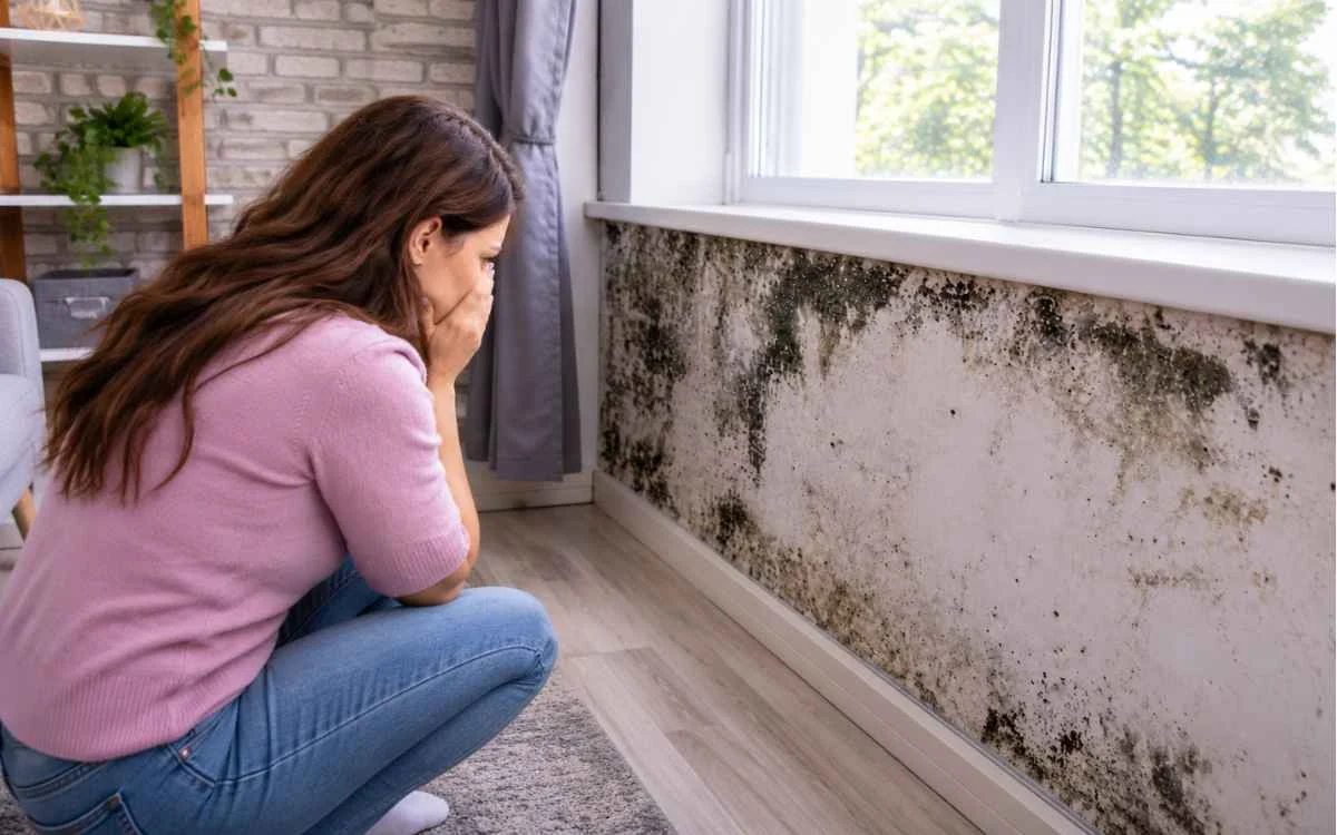 Woman looking at walls filled with molds