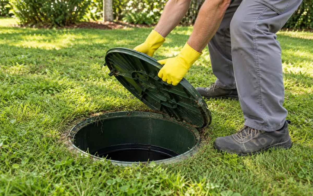 Man lifting manhole cover